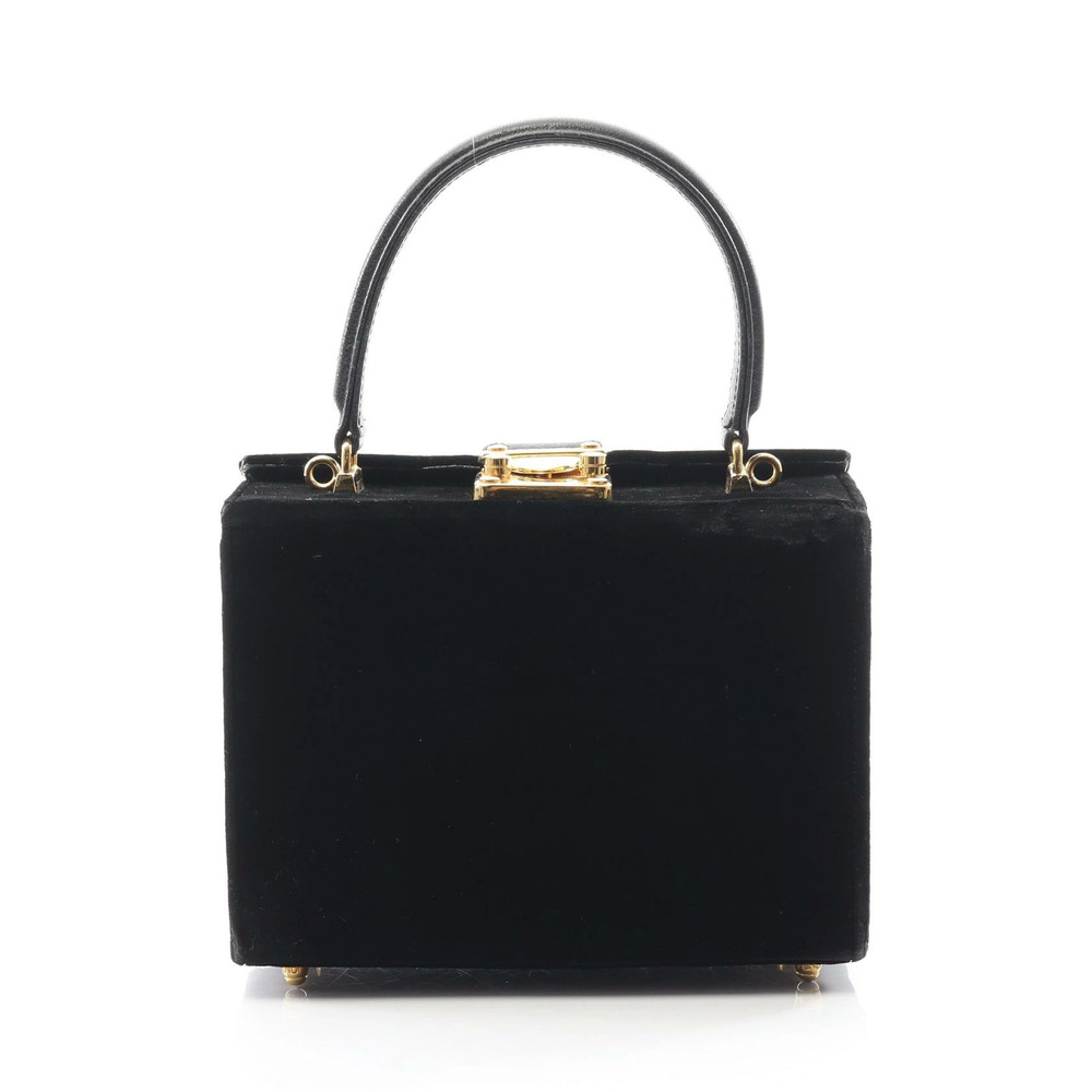 Fendi 20th Century velvet push lock box satchel black